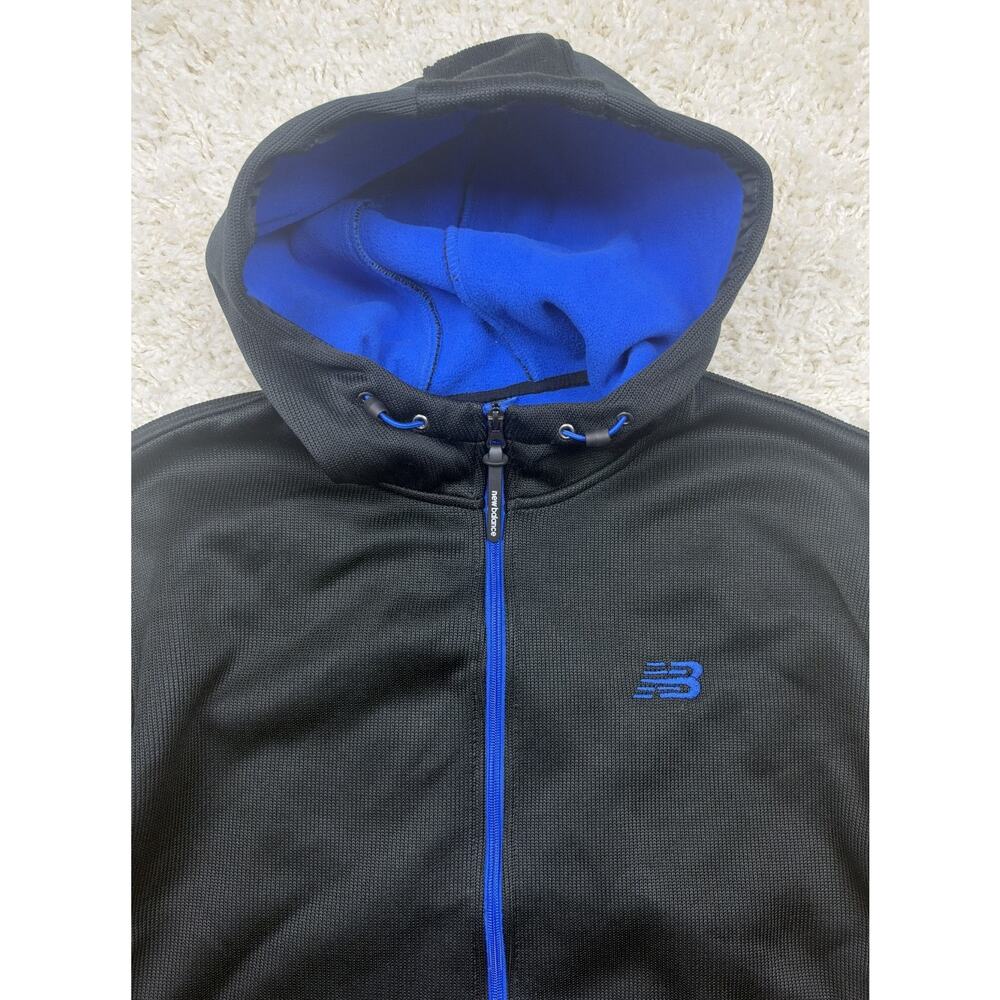 New Balance Fleece Lined Hoodie Jacket Mens XL Black Blue Full Zip Sweater Knit - Picture 2 of 10